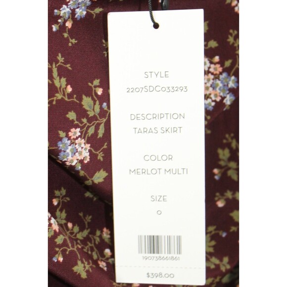 NWT Size 0 Veronica Beard Taras Floral-Print Ruched Silk Mini Skirt Merlot Ruffl - Picture 5 of 8